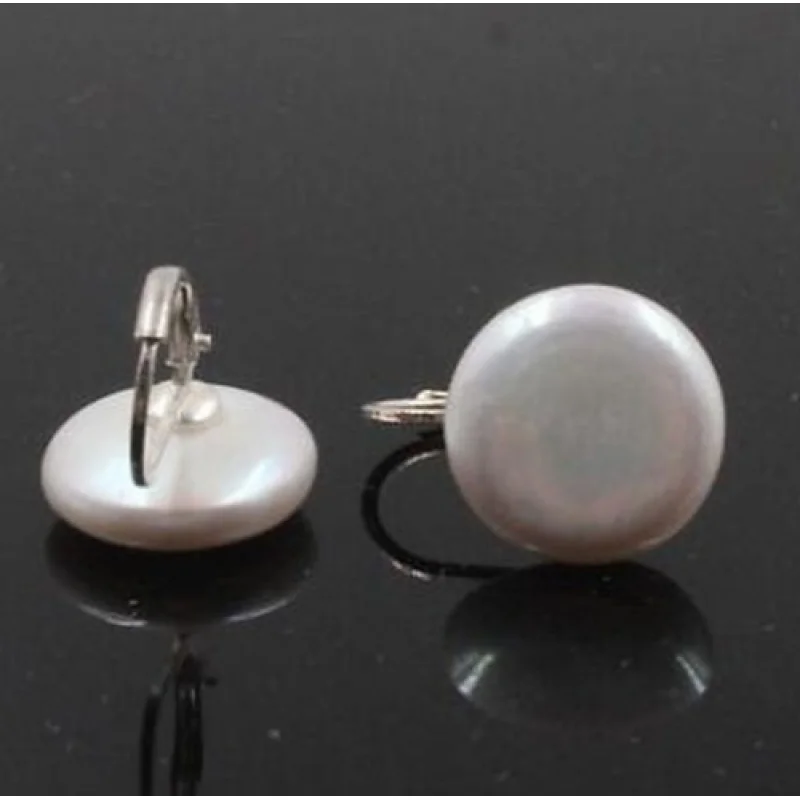 

12-13mm Coin White Freshwater Pearls Silver Earrings