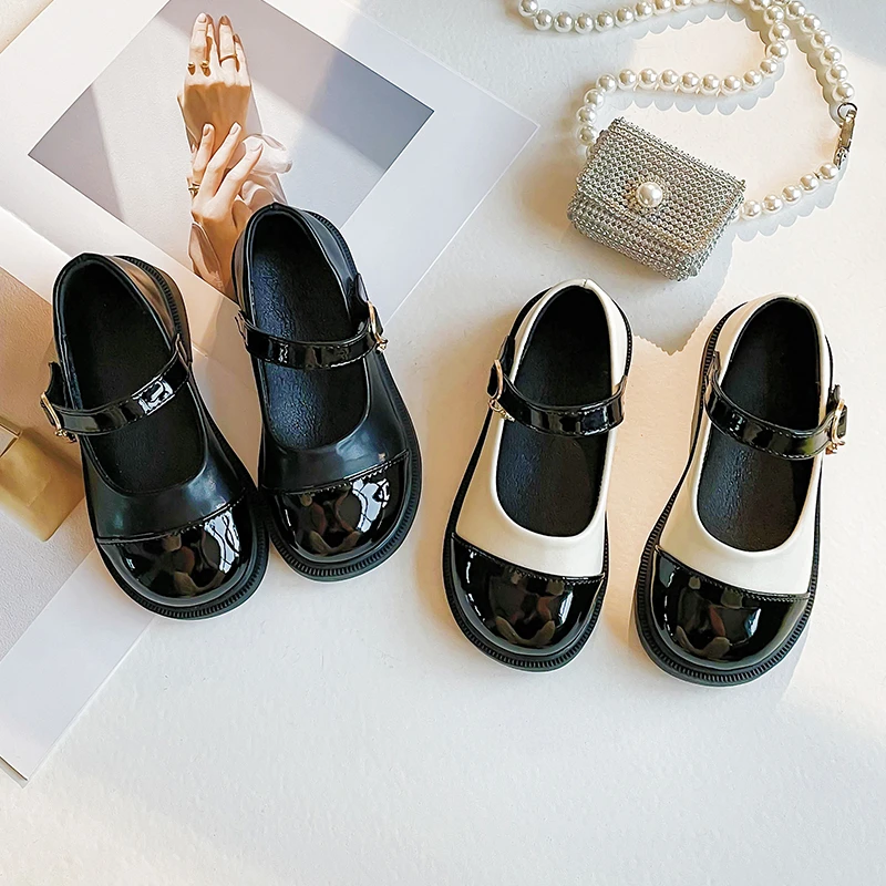 

Girl's Toddler Shallow Kids Mary Children Seasons Leather Shoes Classic Black Janes Elegant 23-37 Four Princess Soft Shoes White