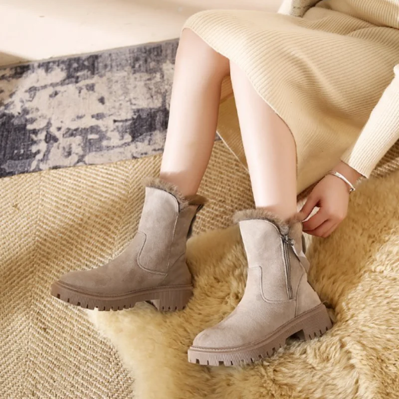 Women's Snow Boots Women's Boots Middle Calf Comfortable Warm Keeping Plush Zipper Women's Boots Casual Women's Winter Boots New