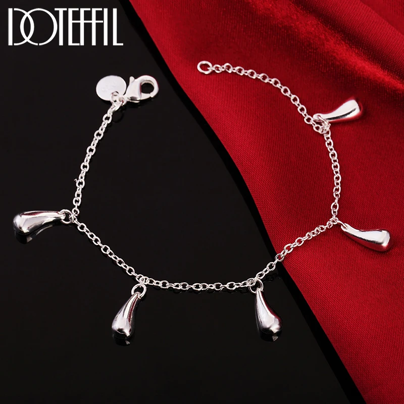 

DOTEFFIL 925 Sterling Silver Five Water Drops Raindrop Bracelet For Women Wedding Engagement Party Fashion Jewelry