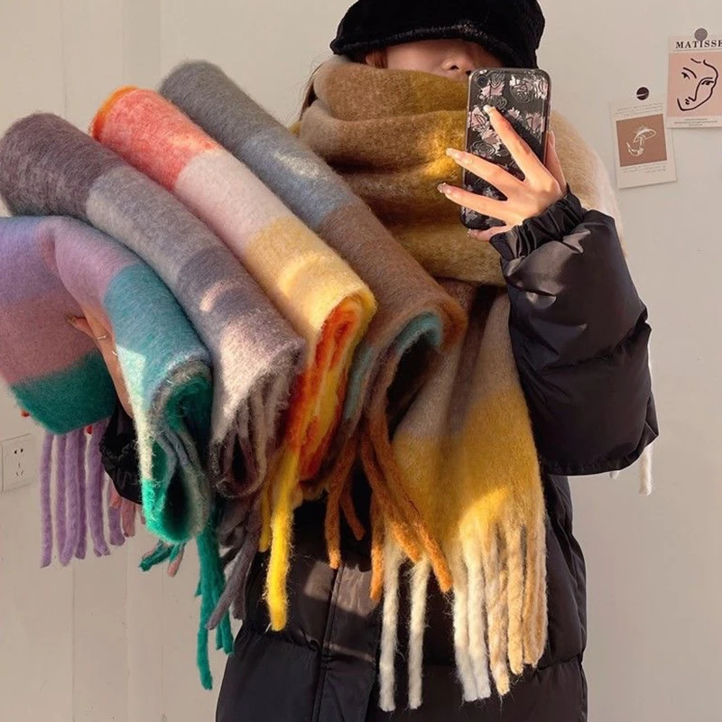 Модный трендовый зимний плотный теплый шарф для женщин и девушек универсальная