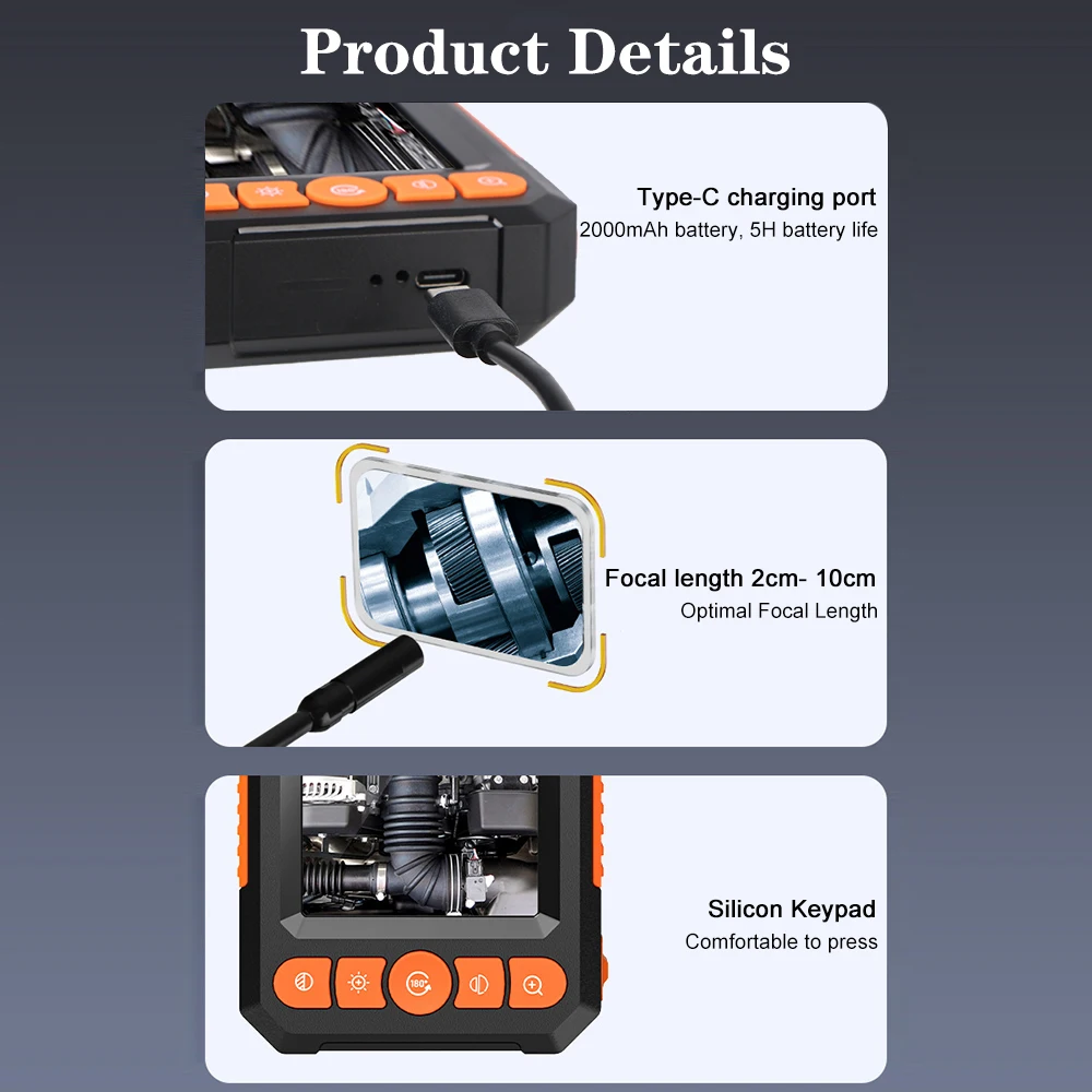 Цифровой Эндоскоп для обследования канализационных труб IP67 HD IPS экран 4 3 дюйма