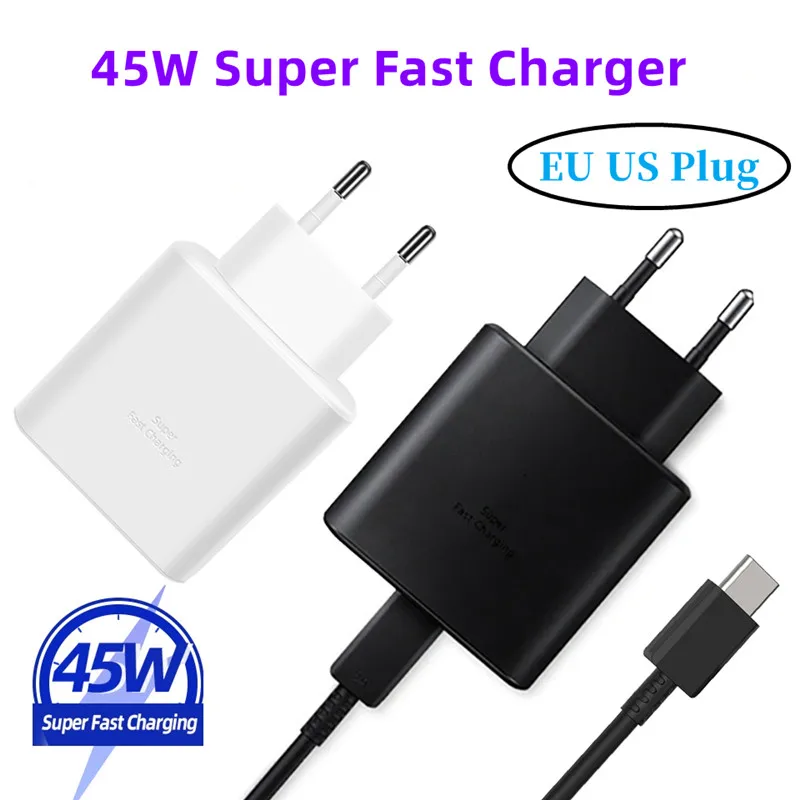

10set 45W Super Fast Charger USB C Charger Type C to Type C Cable For Galaxy S23 Ultra S22 Plus S21 Note 20 EU US Plug Adapter