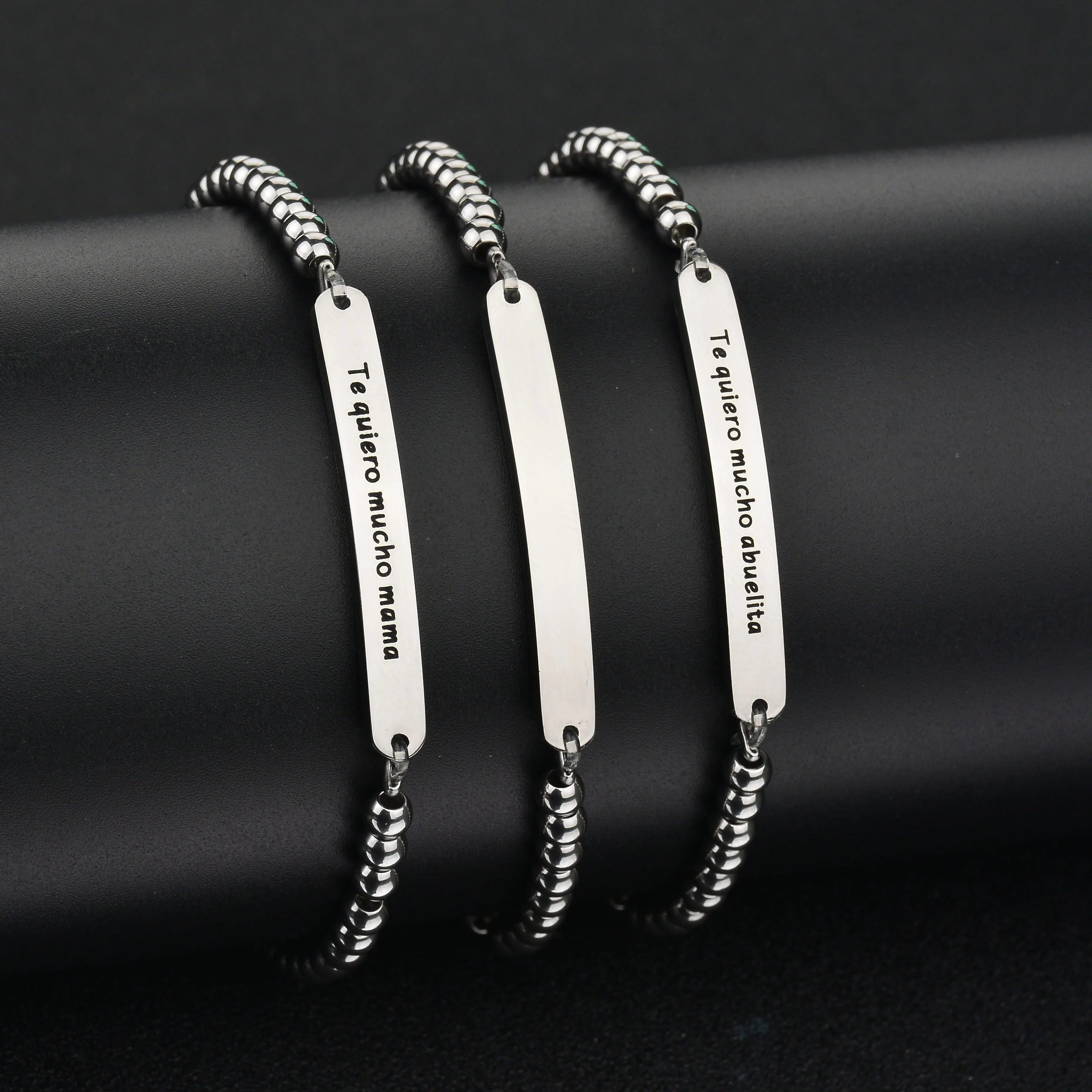 

Engraved Name Bracelet Custom Date Stainless Steel Personalized Bar Bracelet Hand Round Chain For Woman Man Lover Jewelry Gift