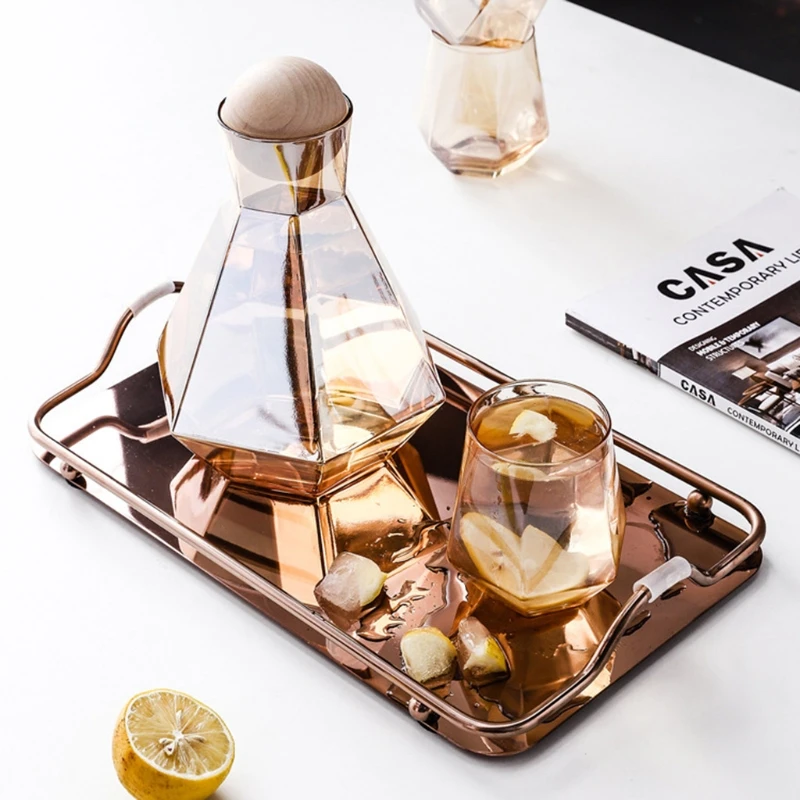 

Nordic Style Rectangular Stainless Steel Mirror Tray with Teapot Cup Storage Hold Serving Trays Handles Coffee Bar Food Elegant