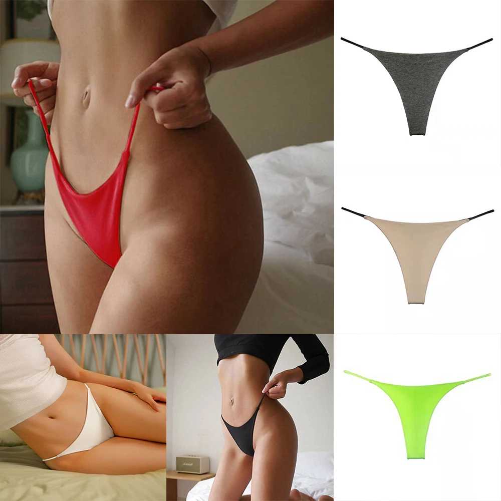 

Women Sexy G-String Bikini Thong Smooth Elastic Waist Solid Color Seamless Ultra Thin Panties Lingerie Underwear
