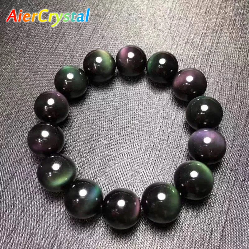 

8/10/12/14/16mm Fashion Natural Stone Rainbow Obsidian Ball Bracelet Women Men Healing Jewelry Accessories Gift Crystal Quartz