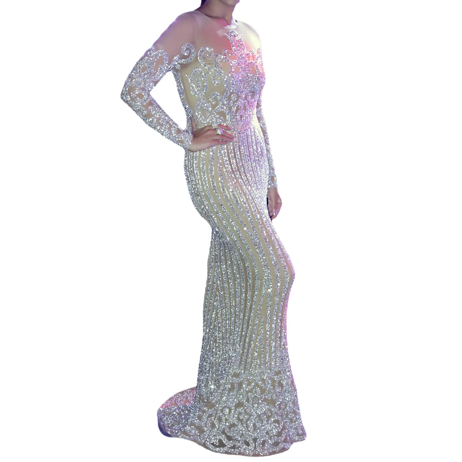 Женское облегающее платье с высокой талией вечернее длинным рукавом и