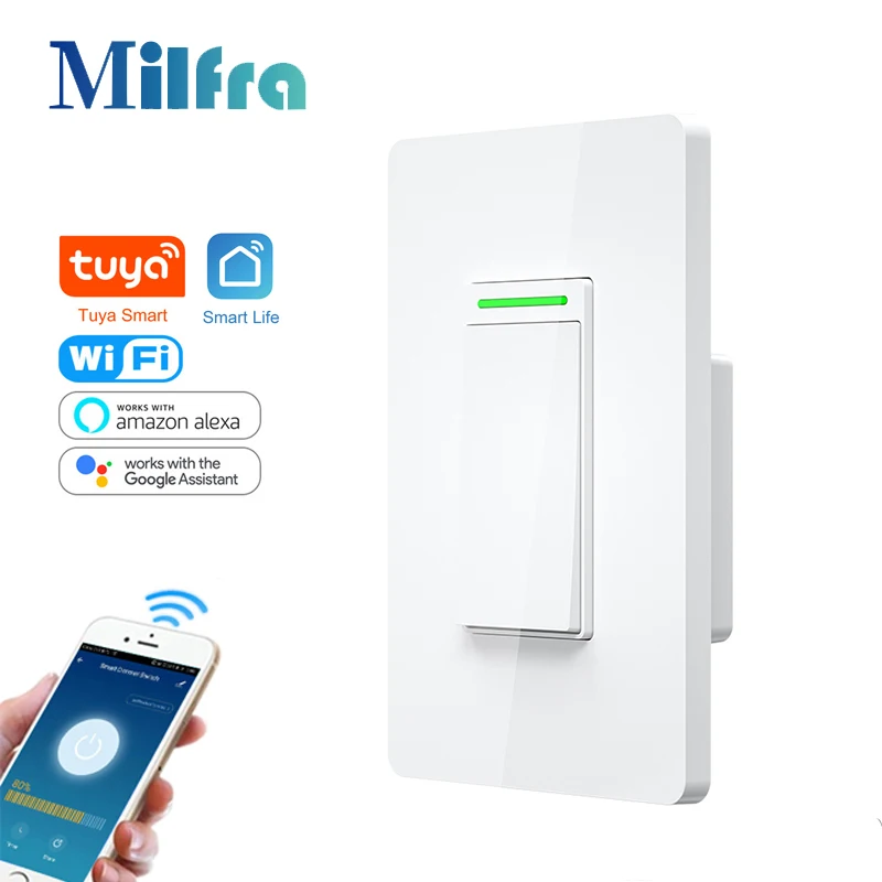 Умный настенный выключатель miltra US с Wi-Fi, нейтральный провод, Физическая кнопка, работает с приложением Smart Life, с голосовым управлением, для дома, «сделай сам»