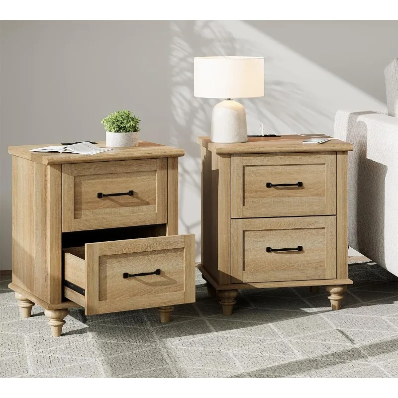 Набор зарядной станции из 2 шт. 20-дюймовая прикроватная тумбочка деревянные