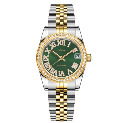 OVERNA Золотые кварцевые часы из нержавеющей стали для женщин