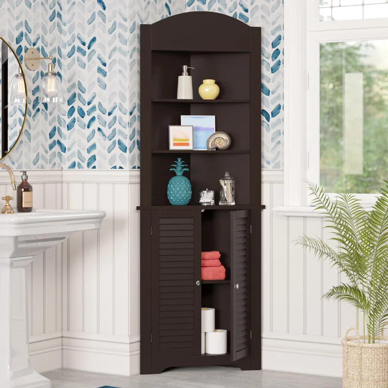 

RiverRidge Home Ellsworth Collection - Tall Corner Storage Cabinet, Espresso bathroom cabinet storage cabinet