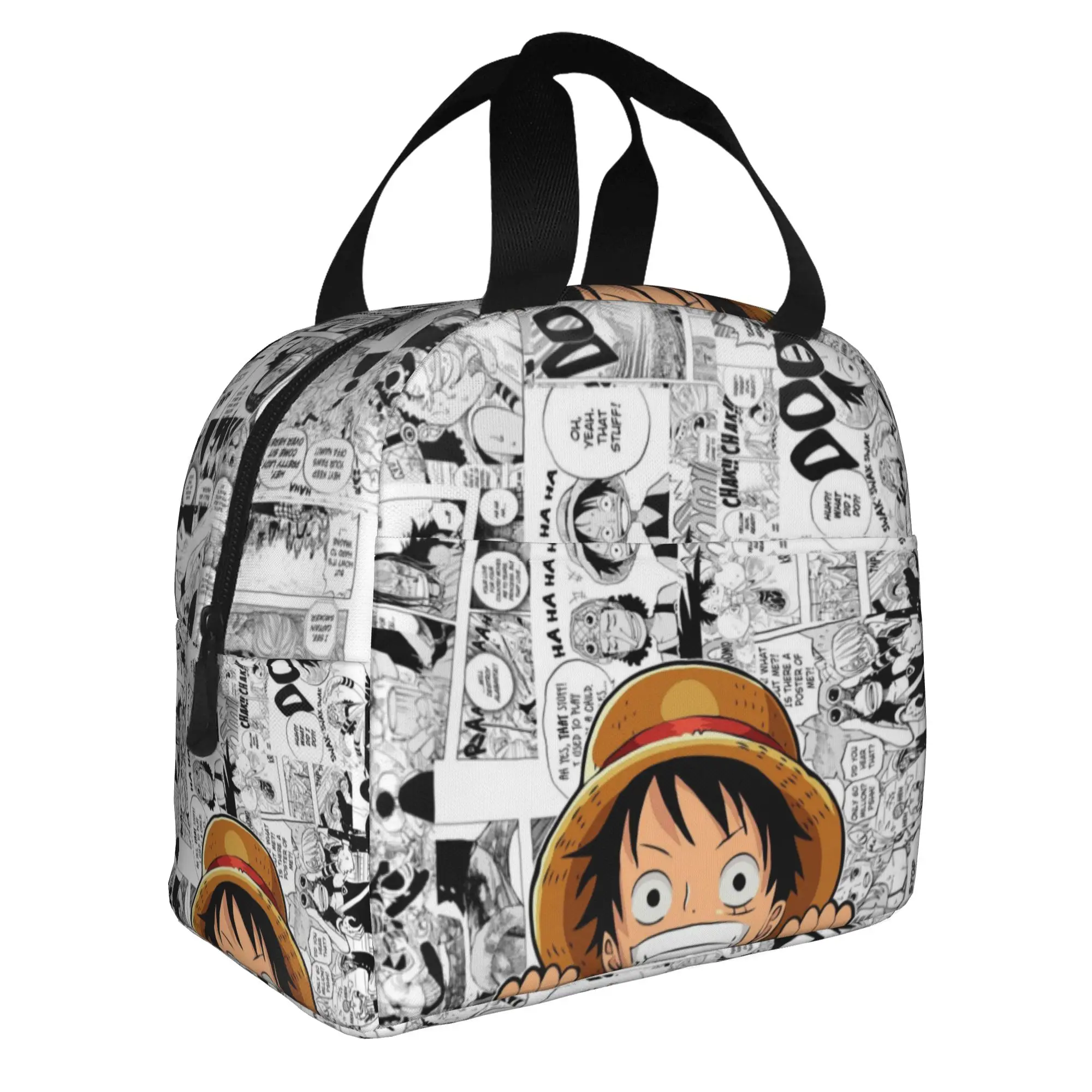Фото Многоразовый ланч-бокс One Piece с Луффи, многофункциональный, с изображением аниме, классической манги и фильмов, термосумка для еды, изолированная сумка для обедов в школу №2