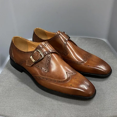 Роскошные классические мужские туфли из натуральной кожи, итальянские оксфорды Wingtip, Мужские броги с ремешком и пряжкой в деловом стиле