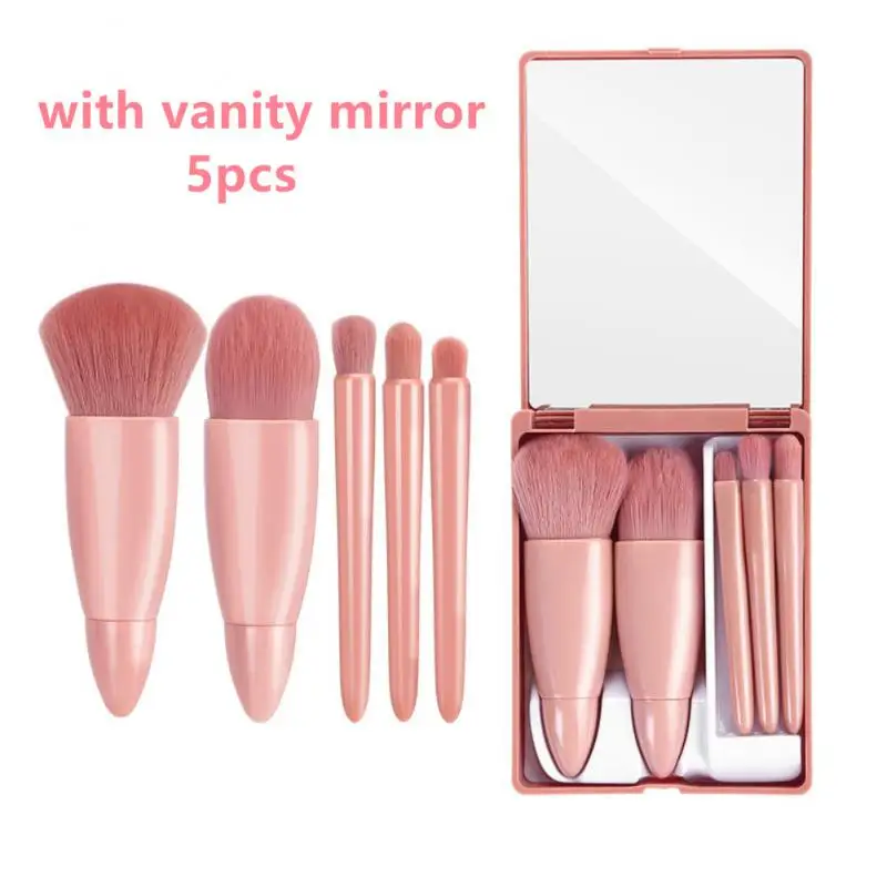

5/4Pcs Makeup Brushes Set Portable Multi-Function Set With Mirror Soft Hair Loose Powder Brush Blush Foundation Eye Shadow Brush