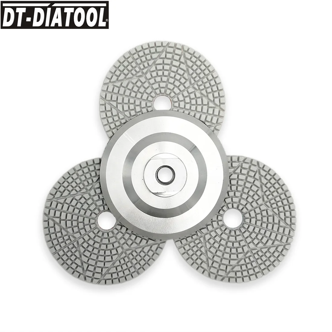 

DT-DIATOOL Dia100mm/4" 3 Steps Wet Diamond Polishing Pads Resin Bond Sanding Discs With Aluminium Adapter For Marble Granite