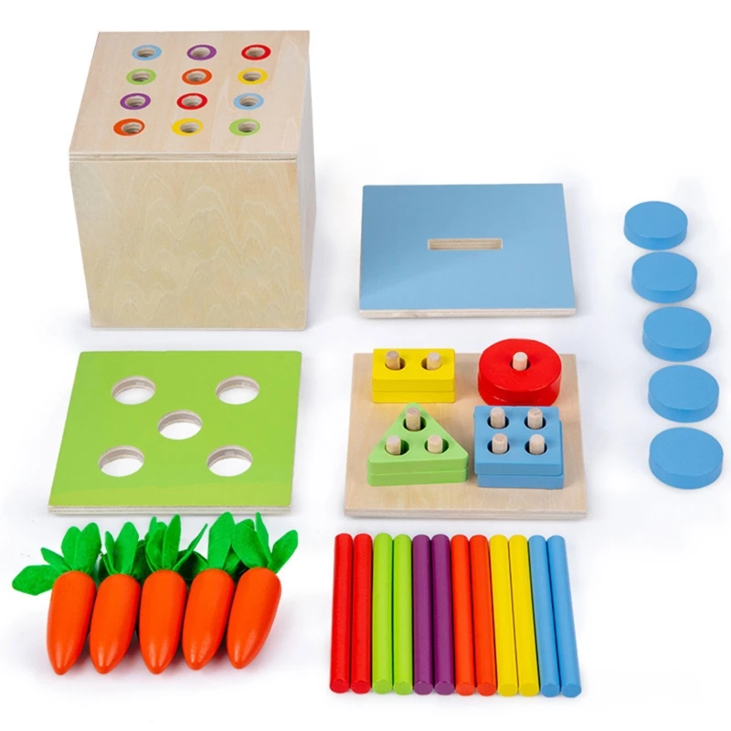 

Wooden Box Toy for Kids 12Months Grasping Kindergarten Teaching Aids Color Sorter Montessori Hand-Eye Coordination Gift