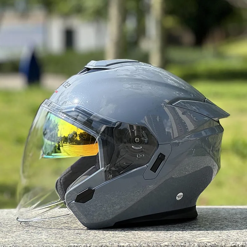Original Mxnrte Brand Cement Grey Helmet Men and Women Double Lens Half Motorcycle Off-Road Winter Casco Casque