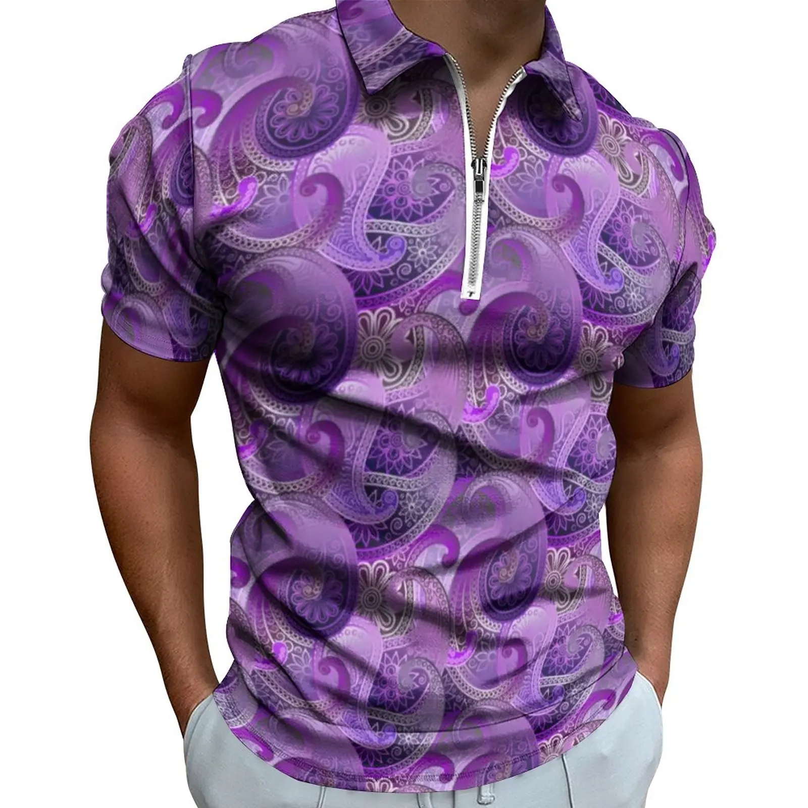 

Рубашка-поло мужская оверсайз с коротким рукавом и цветочным принтом, на молнии