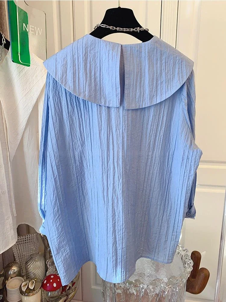 Французский дизайн рубашка с воротником и длинными рукавами однотонные блузки