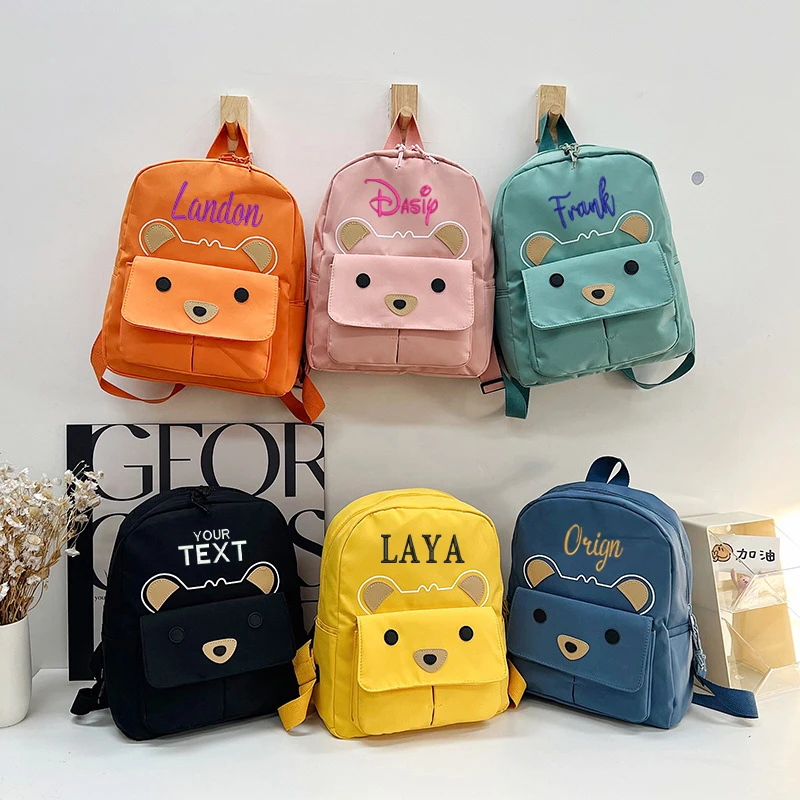 Custom Name New Children's Cartoon Lightweight Backpack Embroidered Baby Bear Bag Cute Boys and Girls' Book Bags