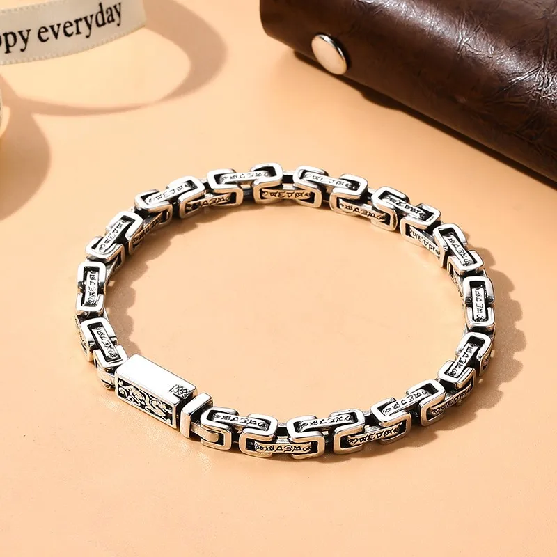 

S925 Sterling Silver Six Word Truth Bracelet Male Pixiu Men's Bracelet Used Thai Silver Jewelry