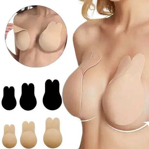 Women Push Up Bras For Self Adhesive Silicone Strapless Invisible Bra Reusable Sticky Breast Lift Up Tape Kawaii Rabbit Bra Pads