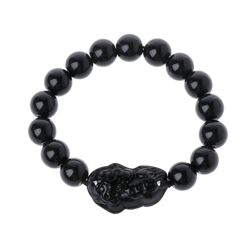 Feng Shui Obsidian Black Stone Beads Bracelet Wealth Pi Xiu Bracelet Wristband Gold Wealth and Good Luck Men Women's Bracelet images - 6