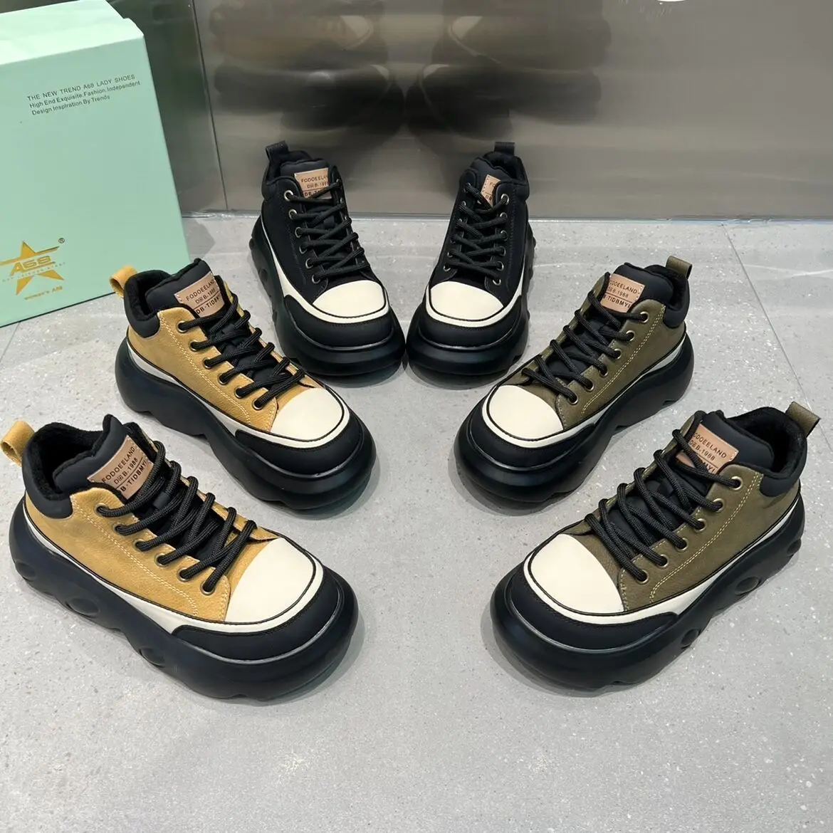 2023 New Genuine Leather Women Fashion Lace Up Mid Calf Ankle Boots Platform Wedge Mixed Color Autumn Spring Booties Shoes