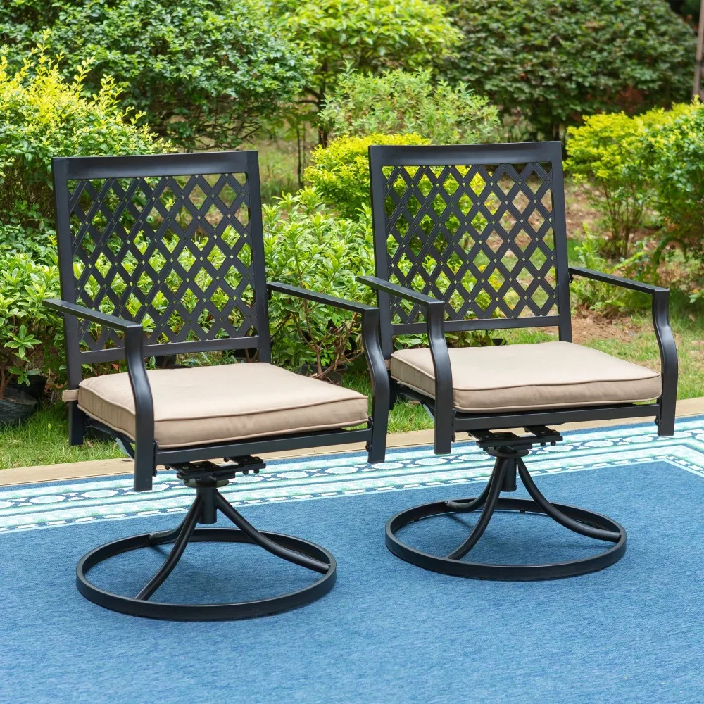 

Set of 2 Outdoor Dining Chairs Patio Metal Swivel Chairs Modern Patio Furniture 300 lbs Weight Capacity , Beige Cushionreclining