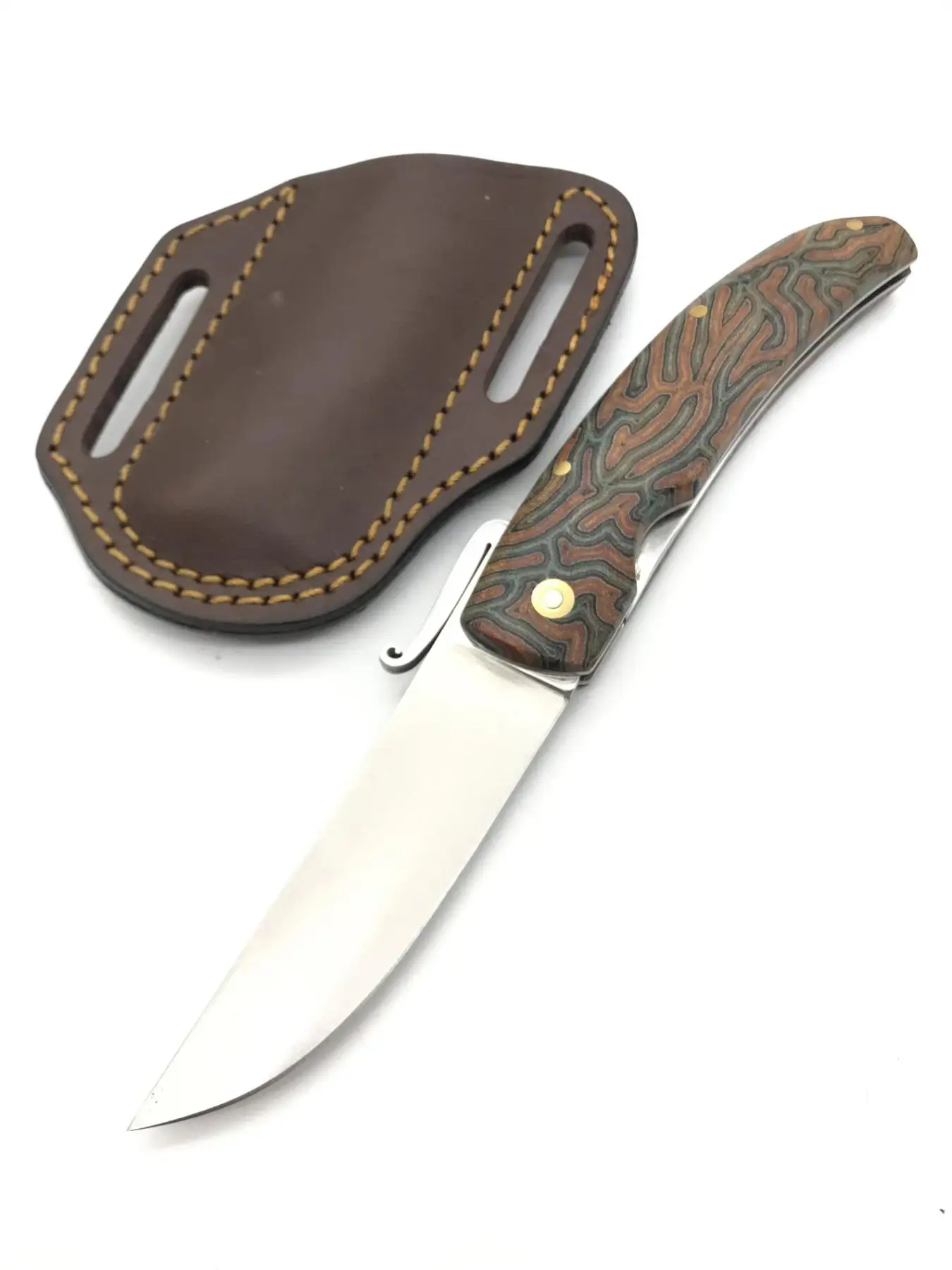 

Карманный нож ручной работы n690, из нержавеющей стали, рукоятки mikarta, кожаные ножны, для кемпинга, охотничий армейский нож, для выживания, ручн...