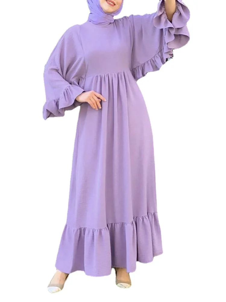 Gaun Abaya Muslim Ramadhan untuk Wanita Dubai Abayas Gaun Hijab Berlengan Kerutan Turki Pakaian Kaftan Afrika Islami Vestidos