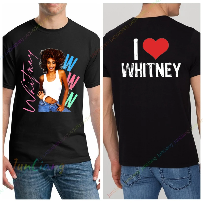 Комфортная дышащая одежда с короткими рукавами и принтом Whitney Houston 100% хлопок