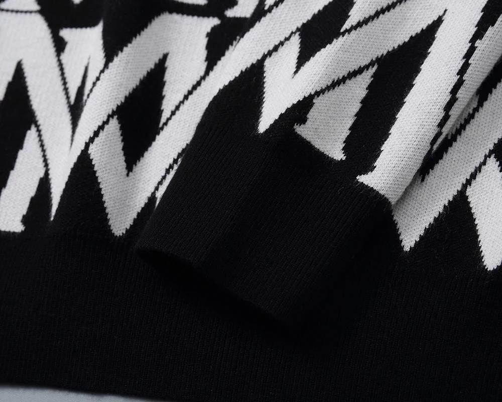 Черный белый цветной свитер с буквенным принтом контрастных цветов для мужчин