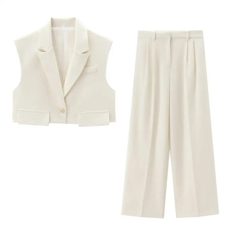 Traf Женский Осенний Модный Комплект Из 2 Предметов Прямые Брюки С Высокой Талией