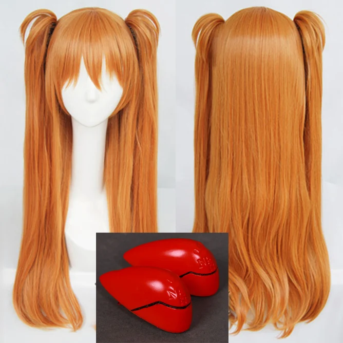 

Парик для косплея Asuka Langley Soryu из ЭВА, длинный оранжевый термостойкий, с 2 клипсами для конского хвоста и головной убор, высокое качество
