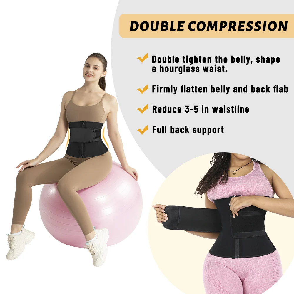 Atbuty Latex Waist Trainer 9 Steel Bones Women Cincher Tummy Slim Corset with Zipper Gridle Trimmer Belt Model Strap Body Shaper