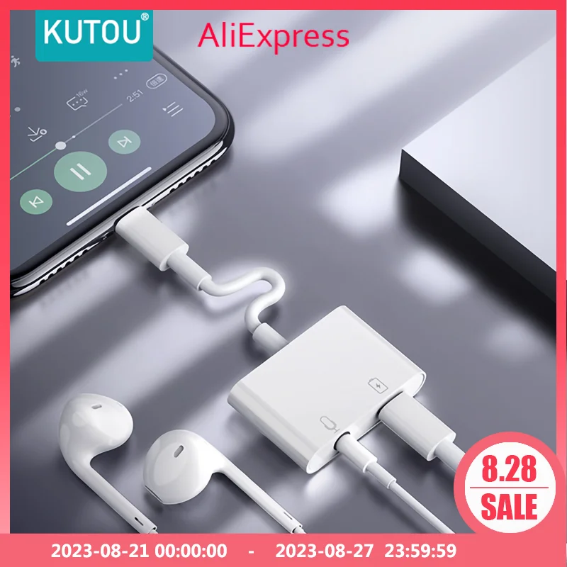 

KUTOU Audio Adapter For Type-C Headphone Jack Adapter 2 In 1 Type C Male To 3.5mm Converter Charging Earphone Cable