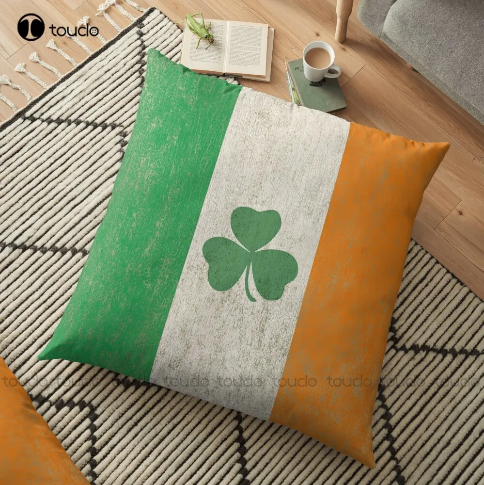 

Vintage Irish Ireland Shamrock Flag Throw Pillow Sofa Pillows For Living Room Polyester Linen Printed Zip Decor Pillow Case