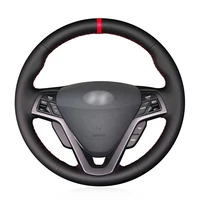 diy hand stitched non slip durable black leather car steering wheel cover for hyundai veloster 2011 2015