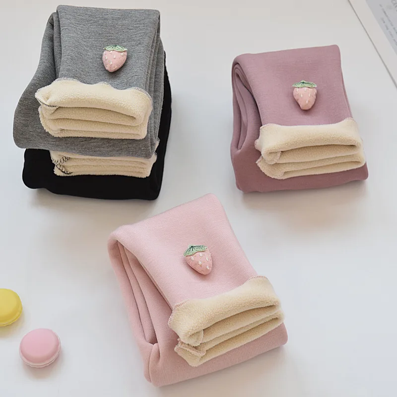 

Girl Baby Leggings Bow Cotton Winter Infant Long Fleece Pants Thin Section Solid Out Wear Newborn Clothing Soft Cute Strawberry