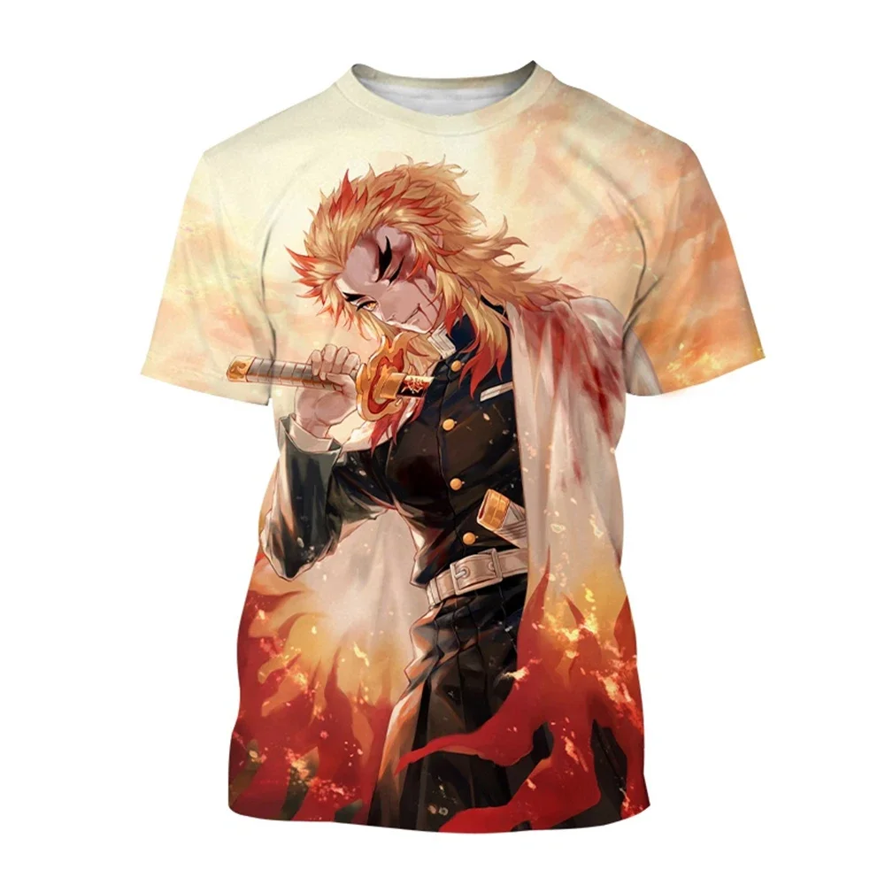 Personaggi Dei Cartoni Animati Di Anime Vendita Caldi Rengoku Kyoujuru T-shirt Stampata in 3D Con Strada Cool Hip-hop