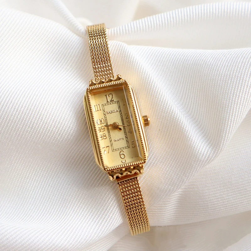 Women's Bangle Clock Copper 24 k Gold Quartz Women Watch Bracelet Rectangle Square Dial Waterproof Ladies Female Gold Wristwatch