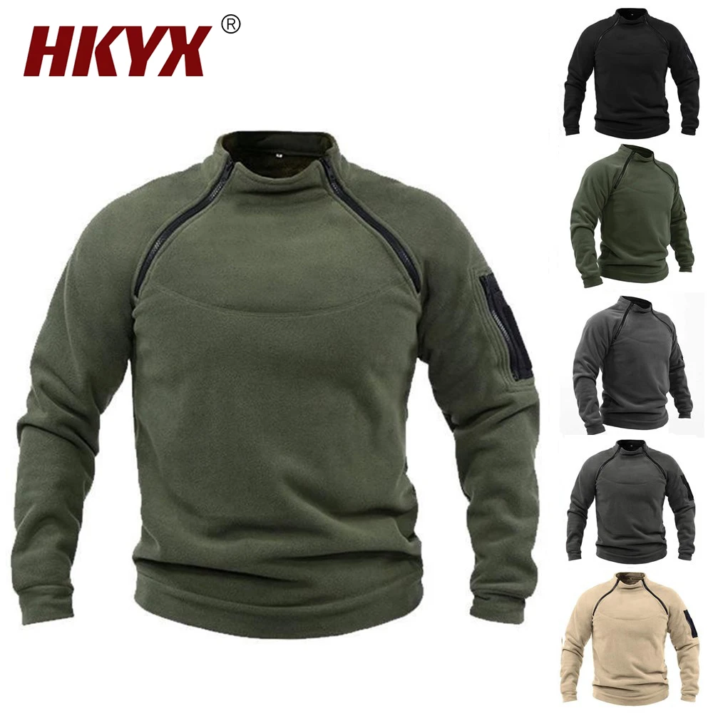 Autumn Winter Mens Outdoor Warm Fleece Pullover Zipper Pullover Hiking Thickened Sweater Military Windproof Thermal Jacket