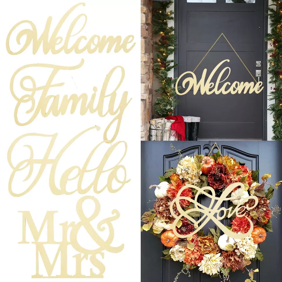 

Wooden Signs Happy Birthday/Hello/Welcome/Mr Mrs Wedding Birthday Party Wall Door Wood Plaque Pendant Decor