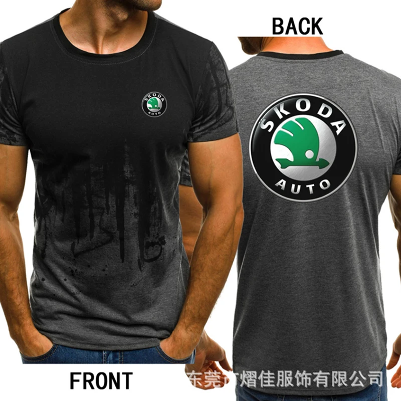 

2022Mens Short Sleeve for SKODA Car Logo Mens T-shirt Summer casual Cotton Gradient T shirts Fashion Hip Hop Male Brand