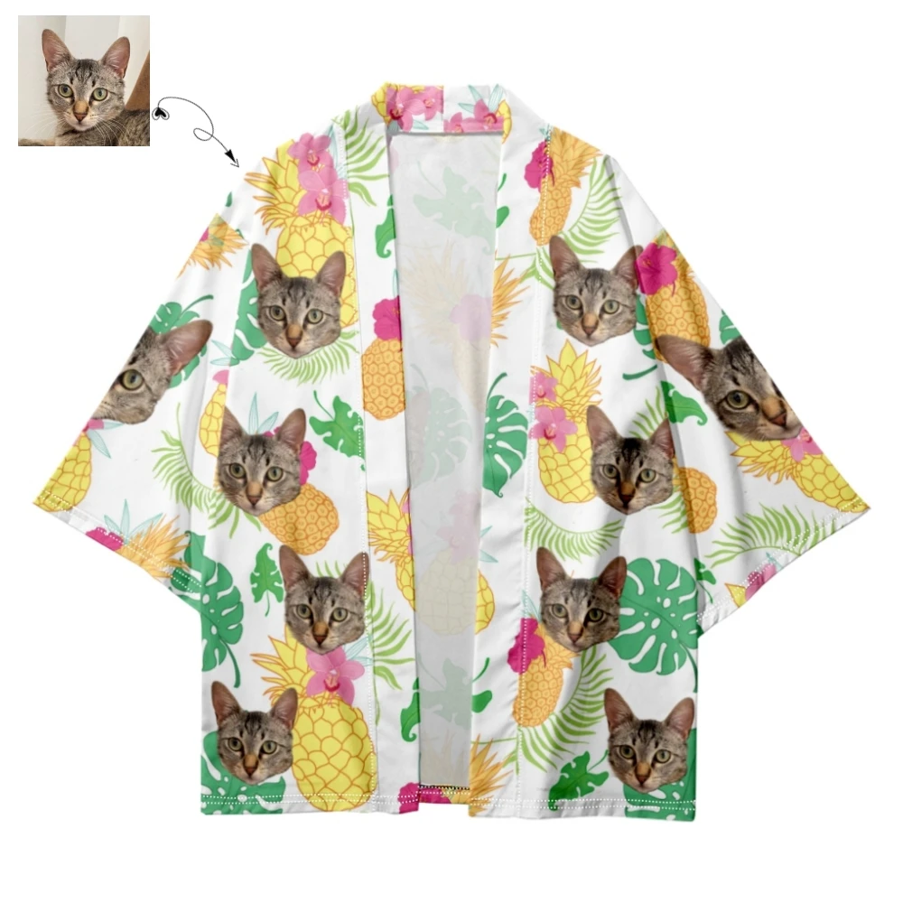 

Custom Kimono Tropical Fruit Hawaiian Cape with Face Personalized Parner's Photo Custom Kimono Costume Beach Kimono Shirt