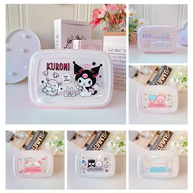 

Kawaii Sanrio Kuromi Hello Kitty Cinnamoroll Lunch Box Anime Figure Portable Heatable Crisper Household Products Girl Gift