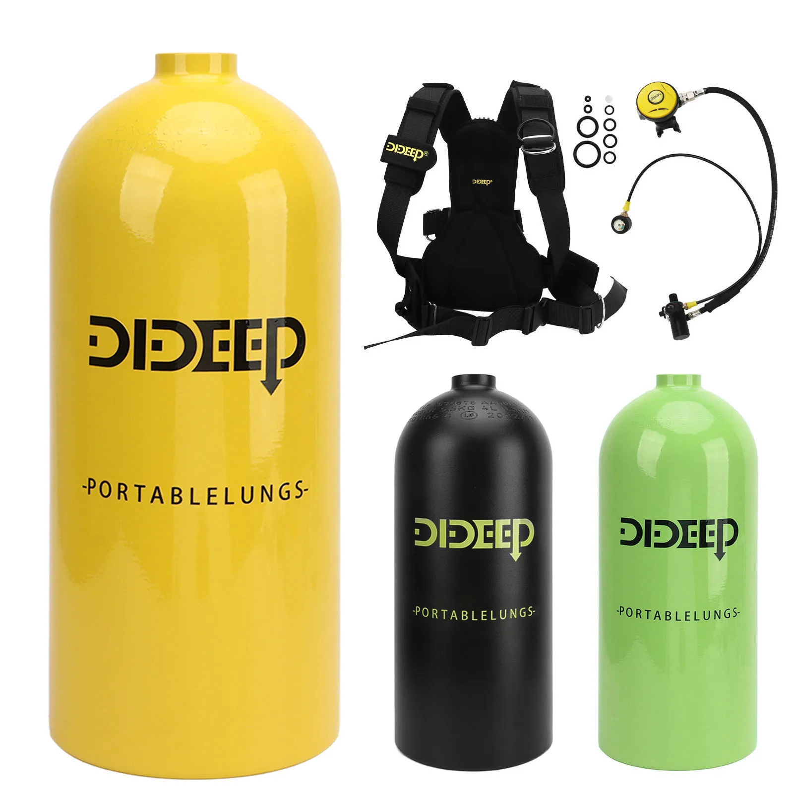 DIDEEP Diving Snorkelling Equipment Diving Rebreather Oxygen Tank 3L X6000 Rebreather + Double Shoulder Clip