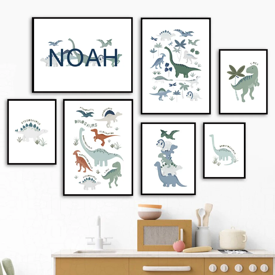 

T-Rex Dinosaur Jungle Theme Nursery Custom Wall Art Canvas Painting Nordic Posters And Prints Wall Pictures Kids Playroom Decor